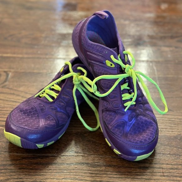 Merrell Glove Style Running Shoes Size 10, Purple and Yellow - Picture 1 of 4